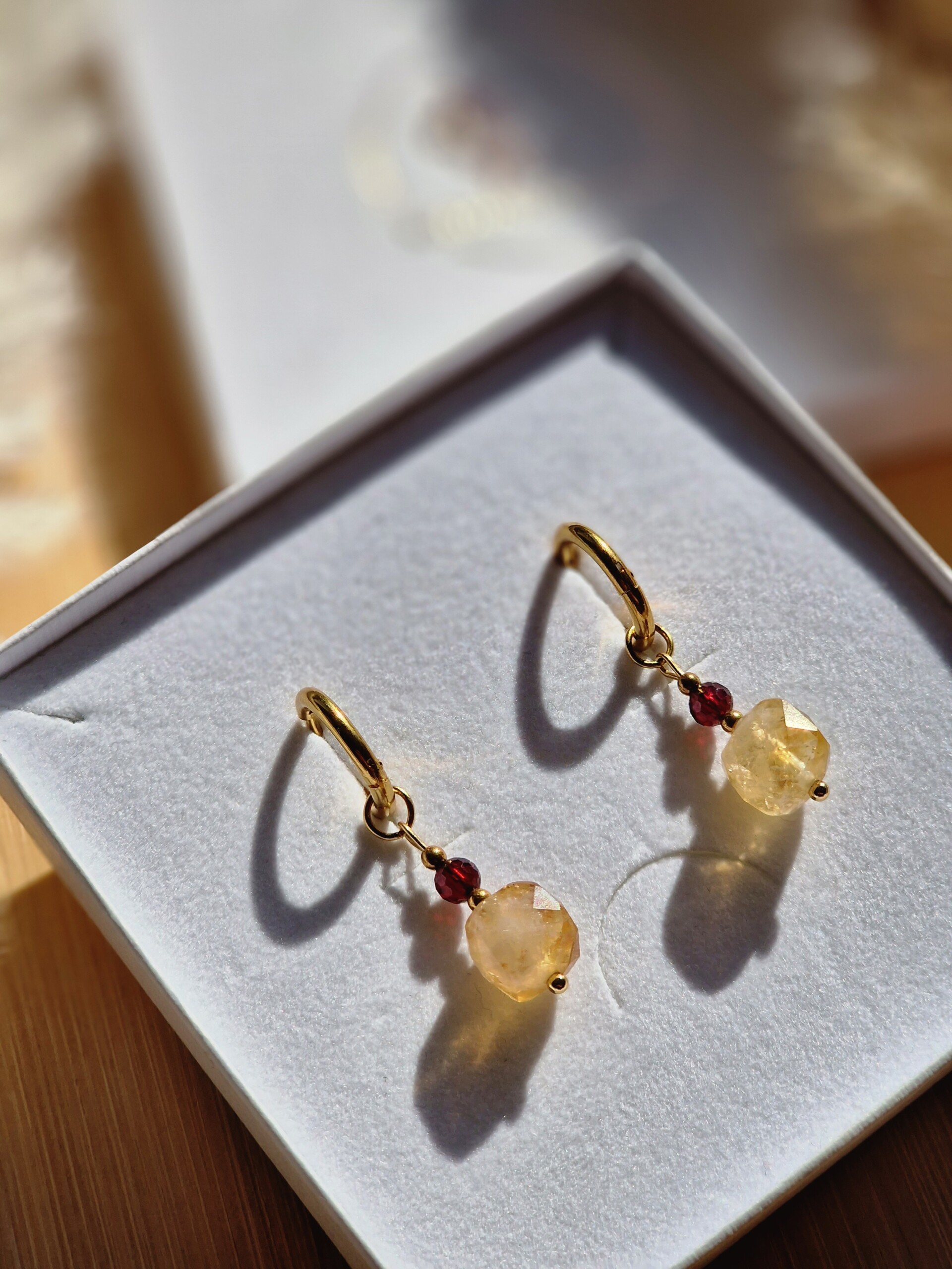 Kolczyki Cytryn Granat Hematyt