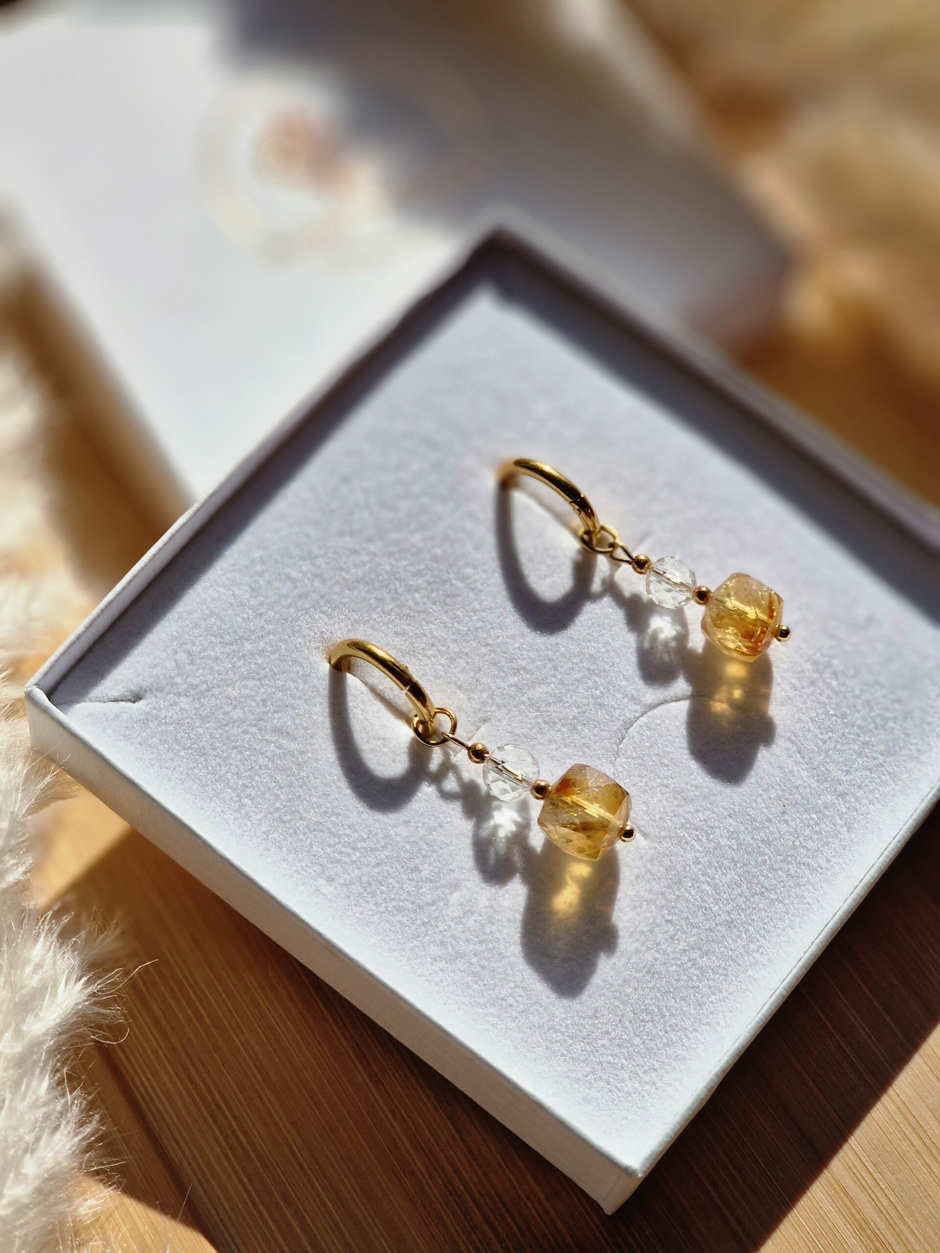 Kolczyki Cytryn Kryształ górski Hematyt