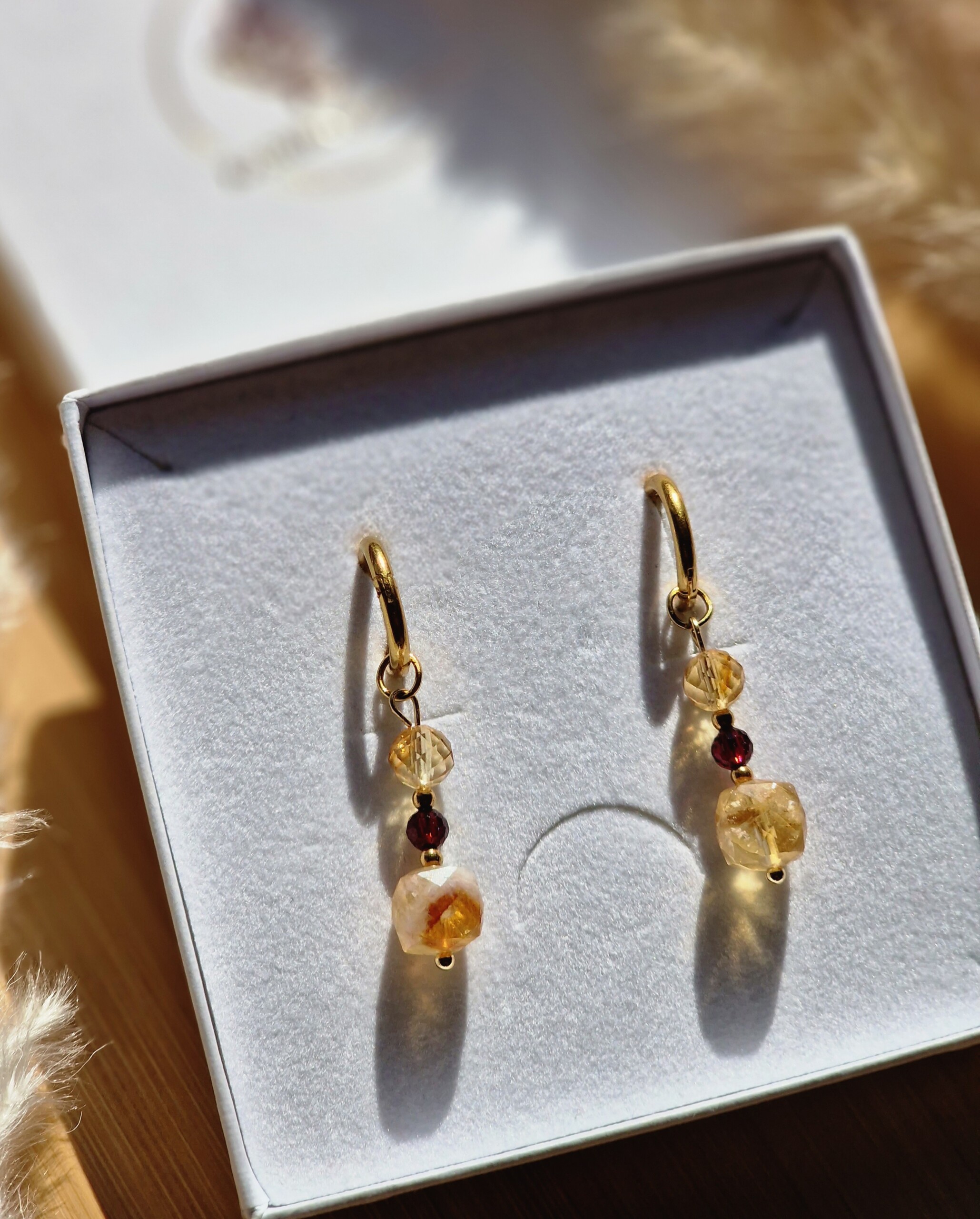 Kolczyki Cytryn, Granat, Hematyt - obrazek 2