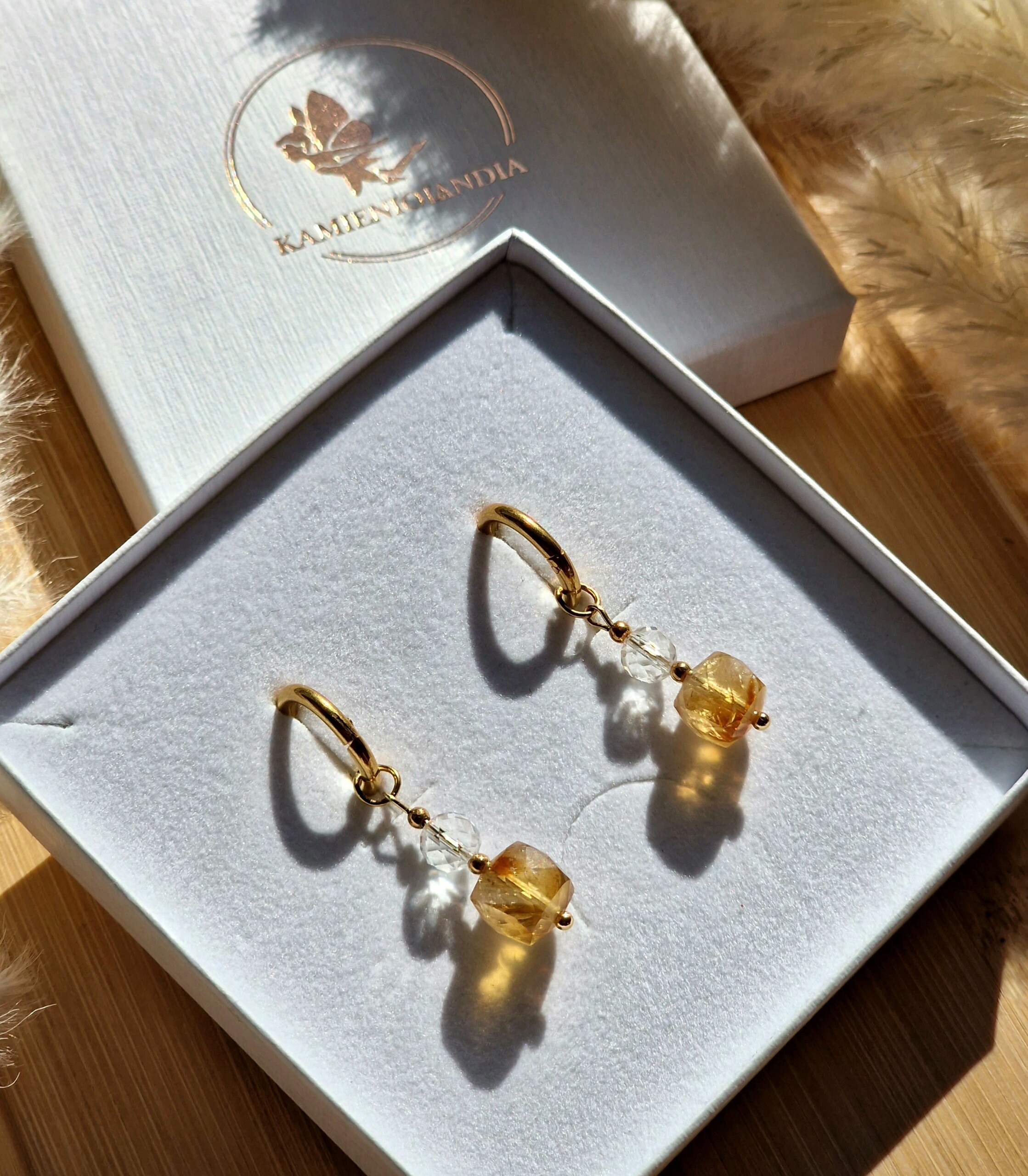 Kolczyki Cytryn Kryształ górski Hematyt - obrazek 2