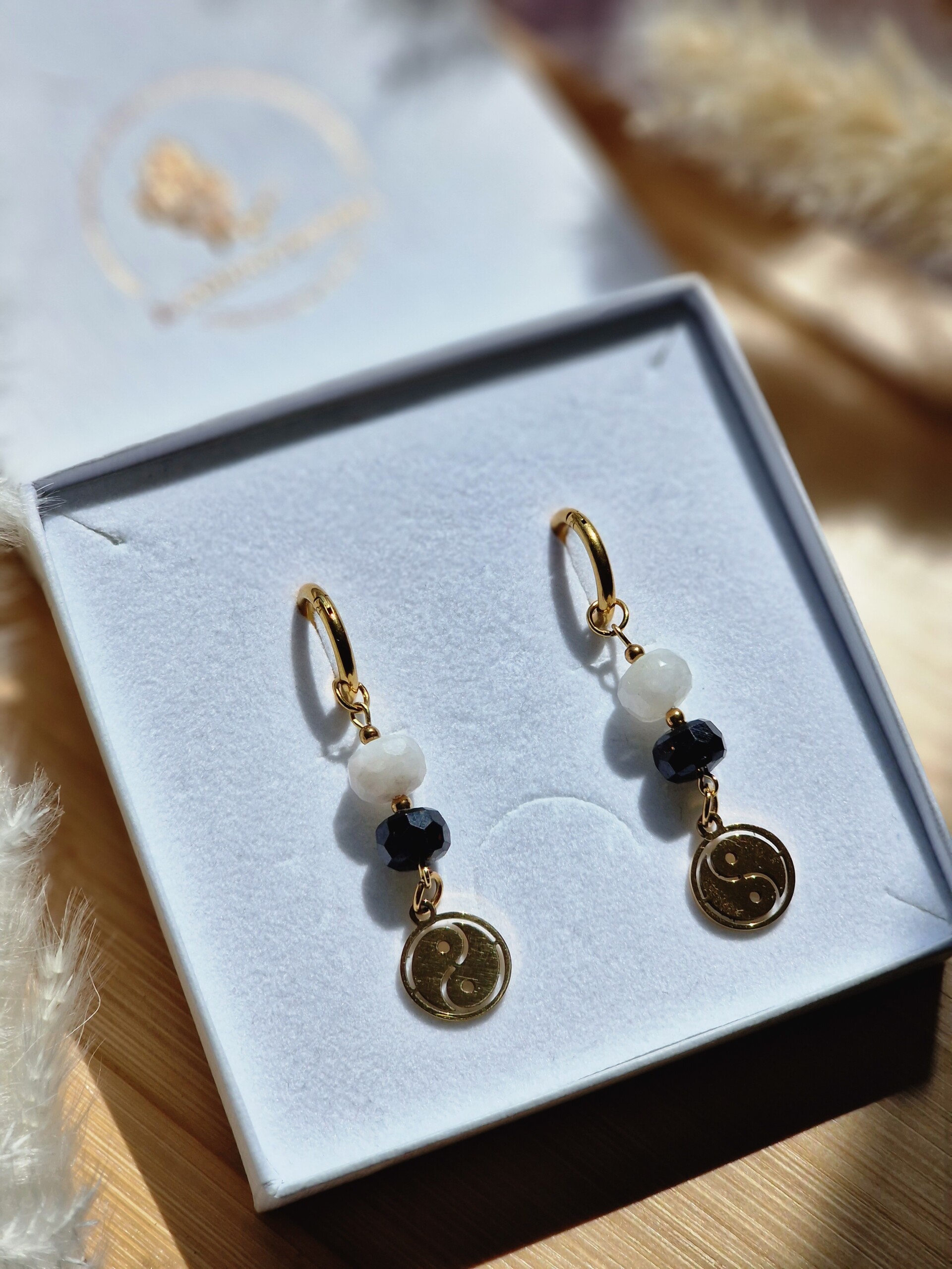 Kolczyki YIN YANG Turmalin Kamień księżycowy Hematyt - obrazek 2