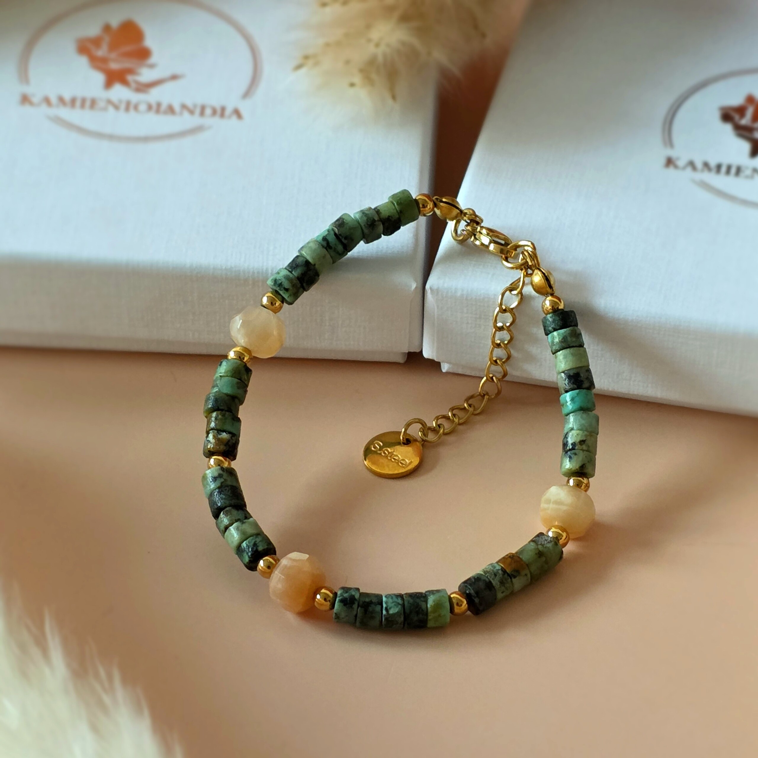 Bransoletka Turkus Afrykański, Kamień słoneczny, Hematyt