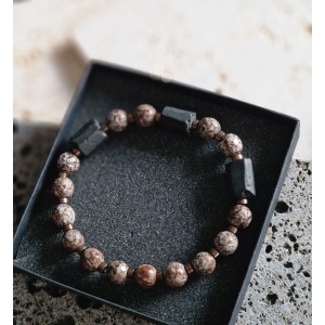 Bransoletka męska Turmalin, Obsydian brązowy, Hematyt