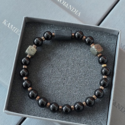 Bransoletka męska Turmalin, Piryt, Hematyt