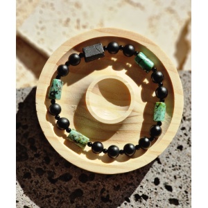 Bransoletka męska Turmalin, Turkus Afrykański, Onyks, Lawa wulkaniczna