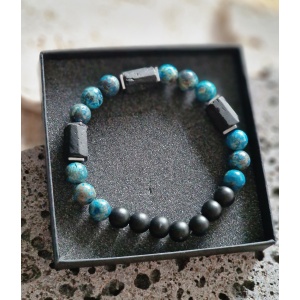 Bransoletka męska Turmalin, Turkus Afrykański, Lawa wulkaniczna, Hematyt