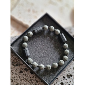 Bransoletka męska Turmalin, Lawa wulkaniczna Khaki, Hematyt