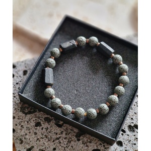 Bransoletka męska Turmalin, Lawa wulkaniczna Khaki, Hematyt