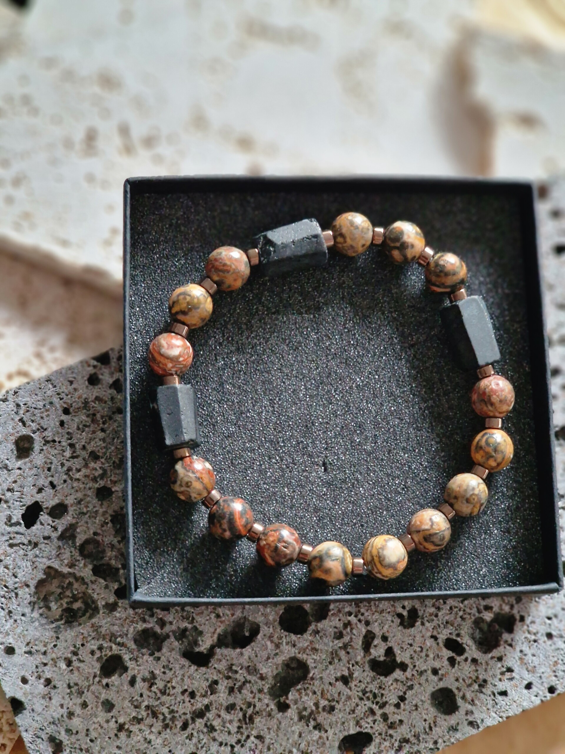 Bransoletka męska Turmalin, Jaspis leopard skin, Hematyt Strefa okazji - obrazek 2