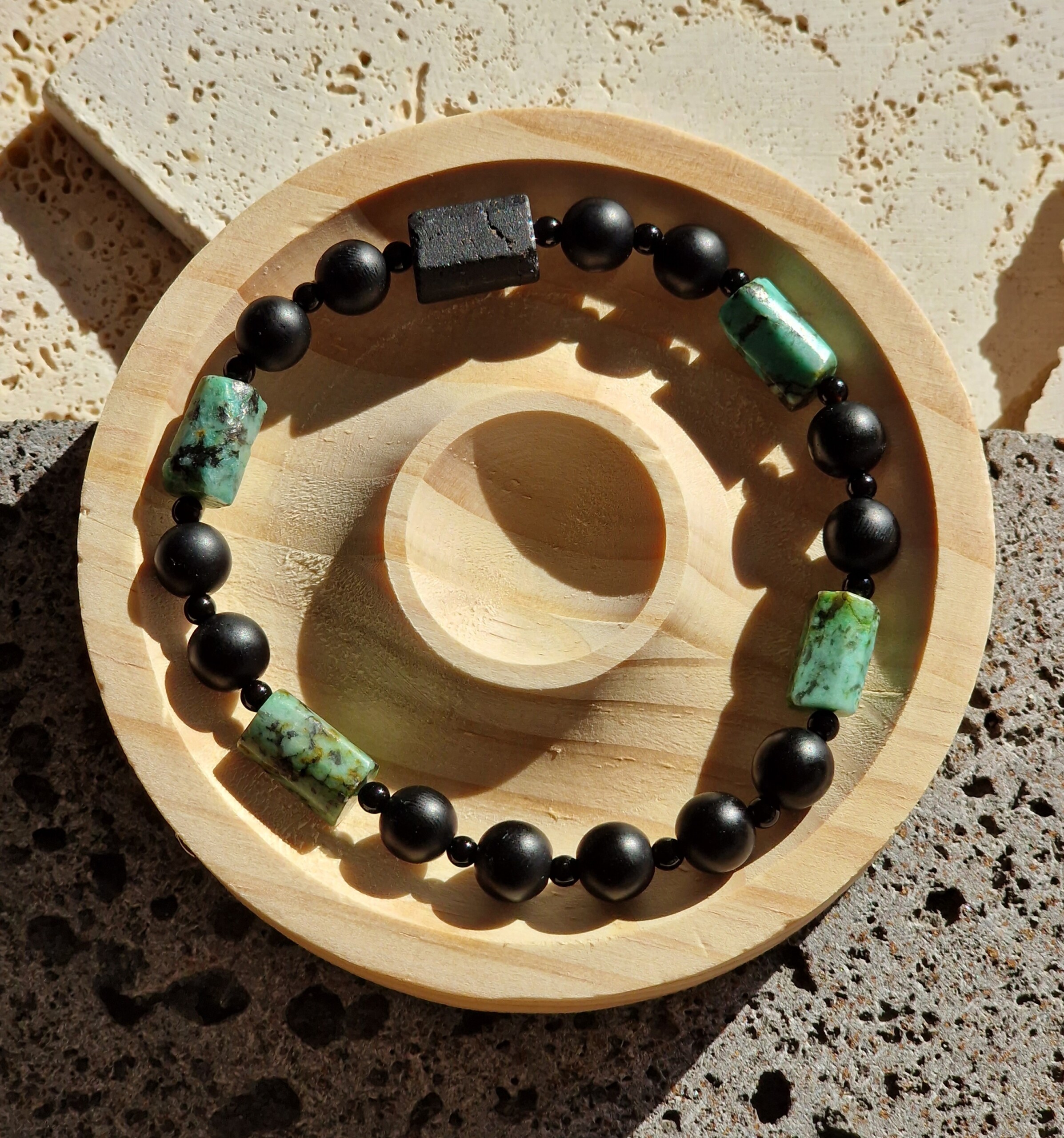 Bransoletka męska Turmalin, Turkus Afrykański, Onyks, Lawa wulkaniczna - obrazek 3