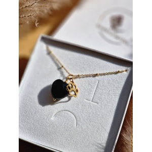 Naszyjnik Onyks serce z  psią łapką