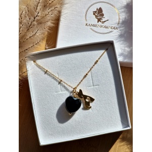 Naszyjnik Onyks serce z  pieskiem