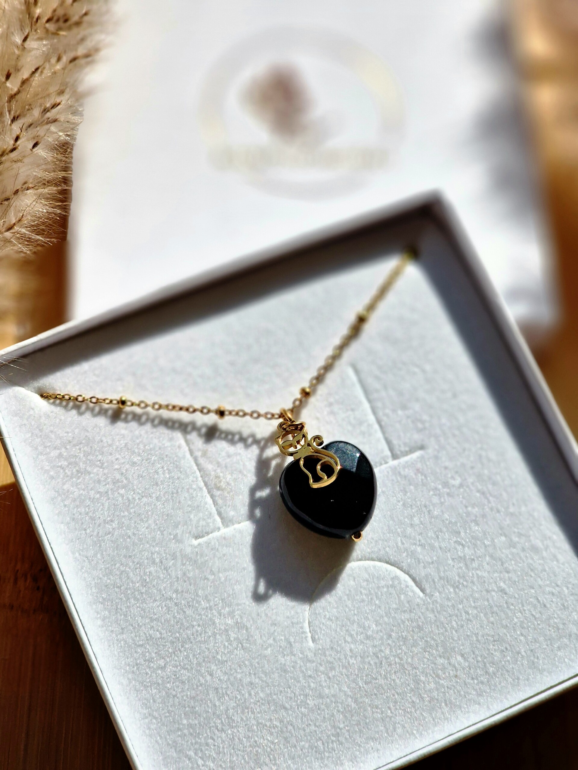 Naszyjnik Onyks serce z kotem - obrazek 3