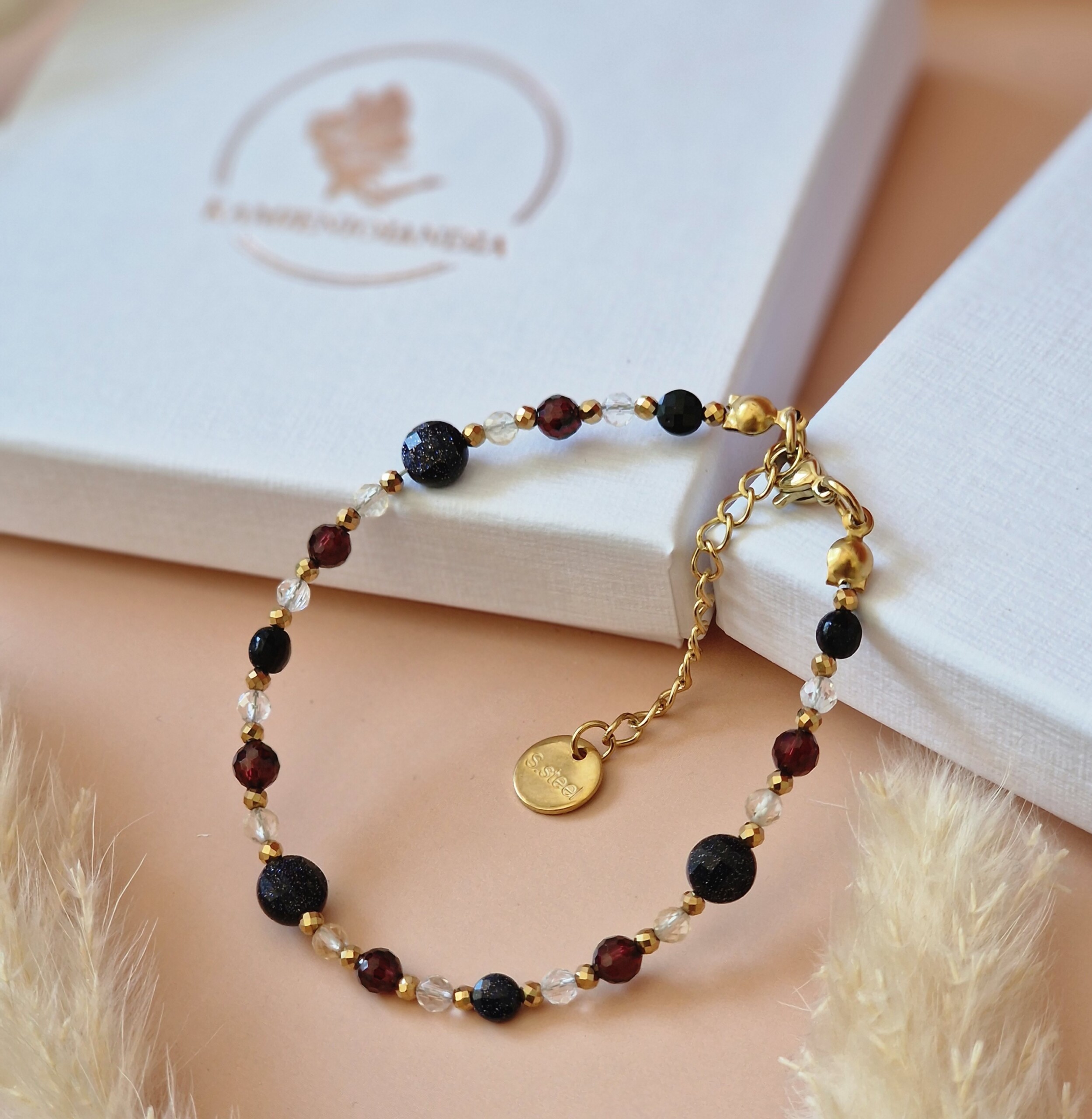 Bransoletka Cytryn, Kryształ górski, Granat, Noc Kairu, Hematyt