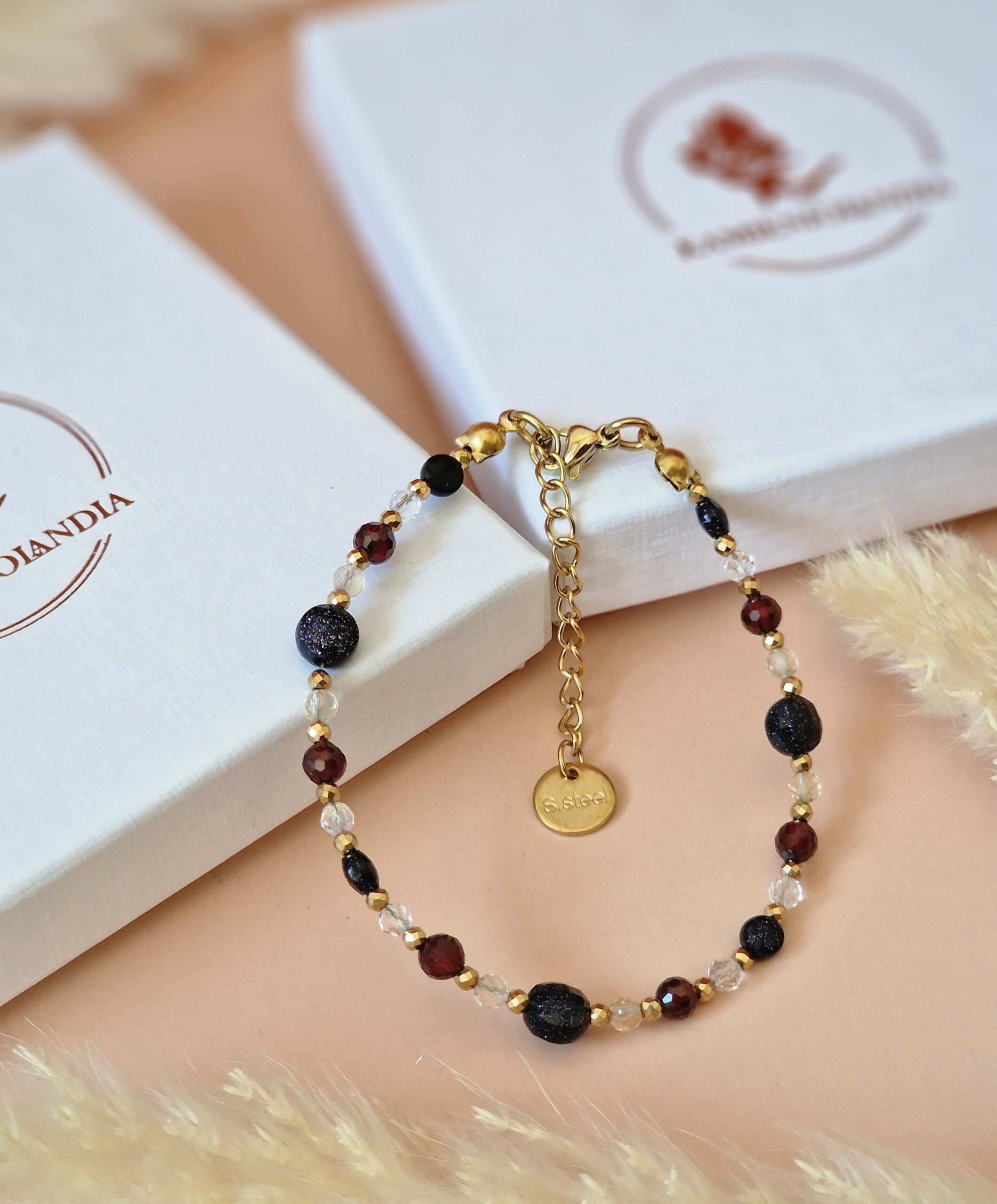 Bransoletka Cytryn, Kryształ górski, Granat, Noc Kairu, Hematyt