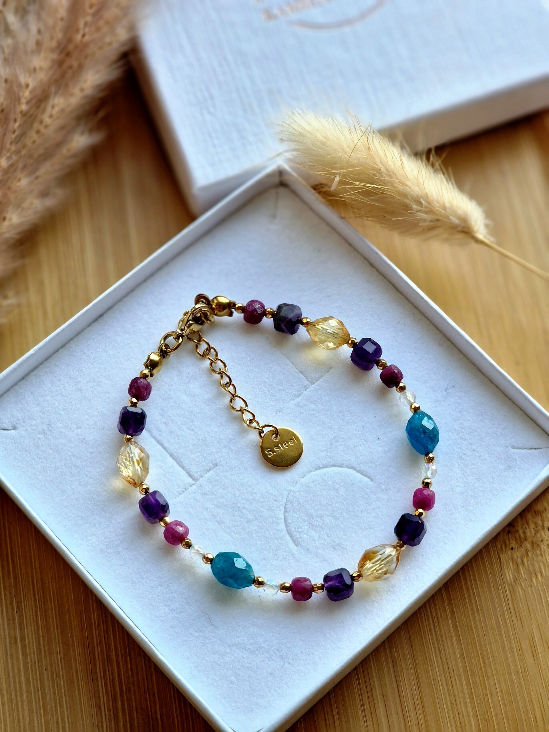 Bransoletka Cytryn, Kryształ górski, Rubin, Ametyst, Apatyt