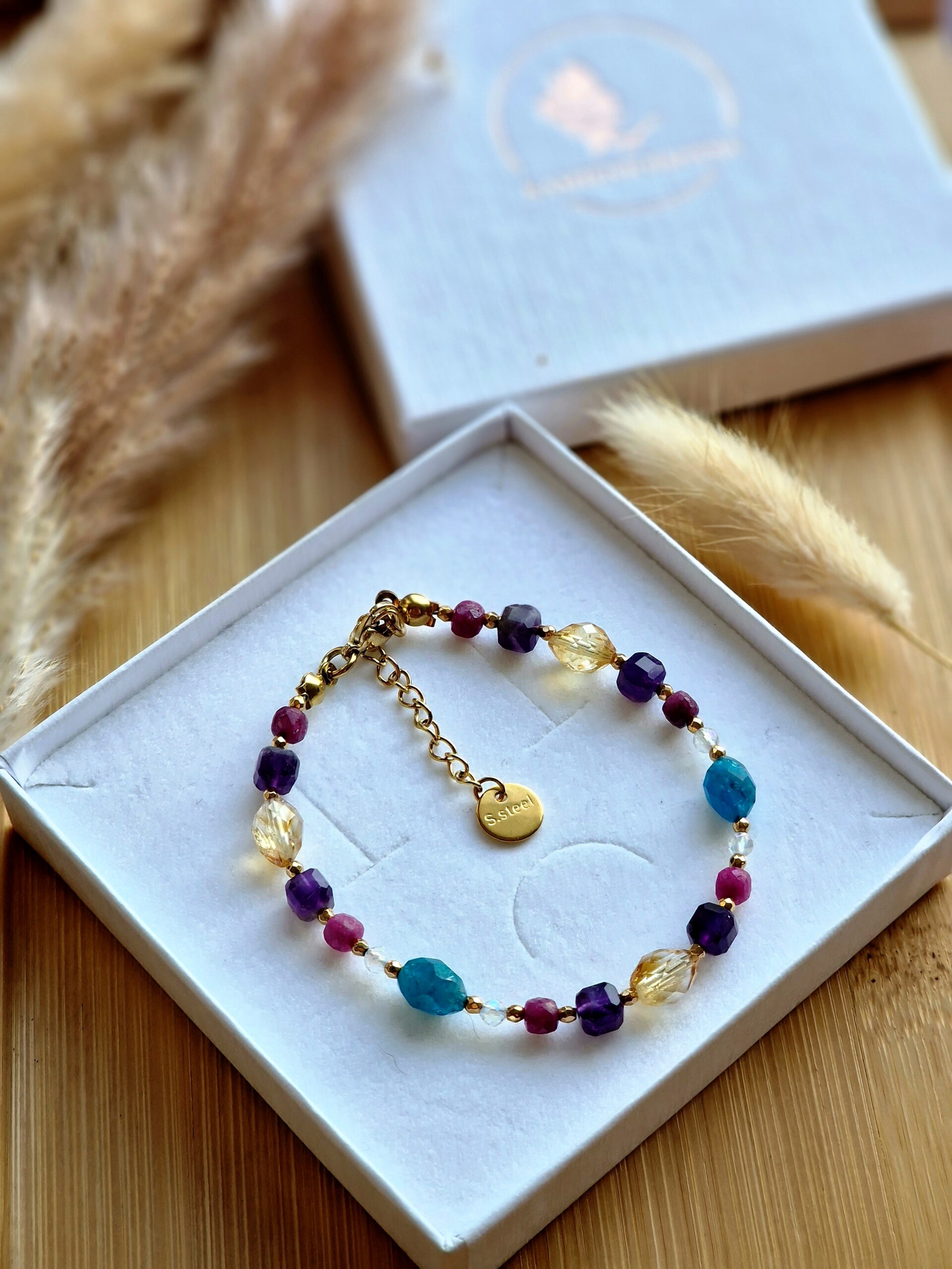 Bransoletka Cytryn, Kryształ górski, Rubin, Ametyst, Apatyt