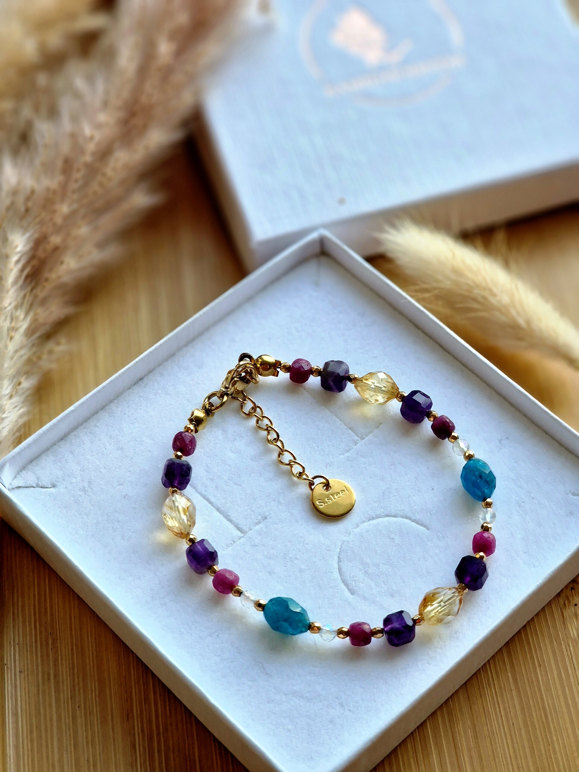 Bransoletka Cytryn, Kryształ górski, Rubin, Ametyst, Apatyt