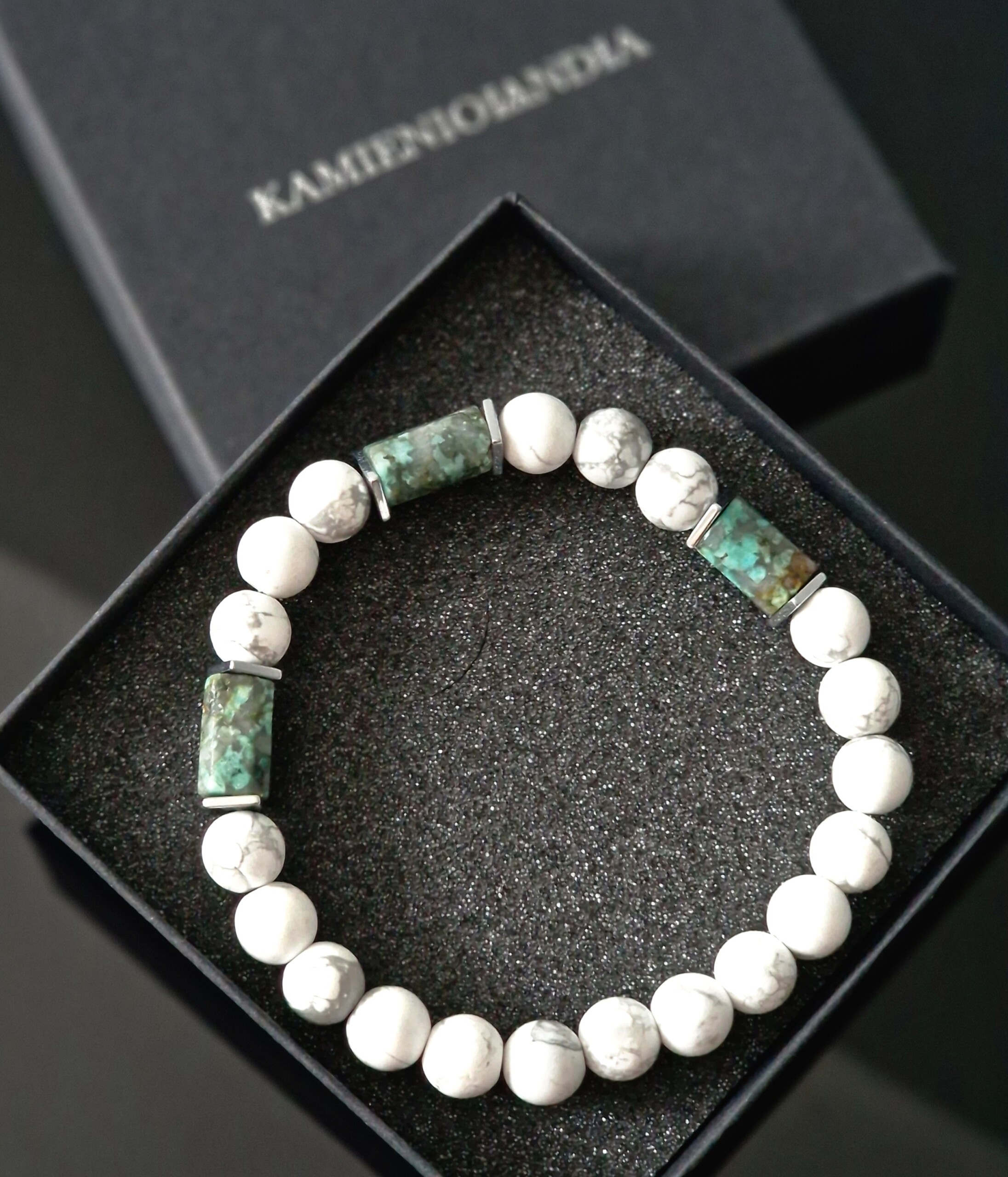 Bransoletka męska Turkus afrykański, Howlit , Hematyt