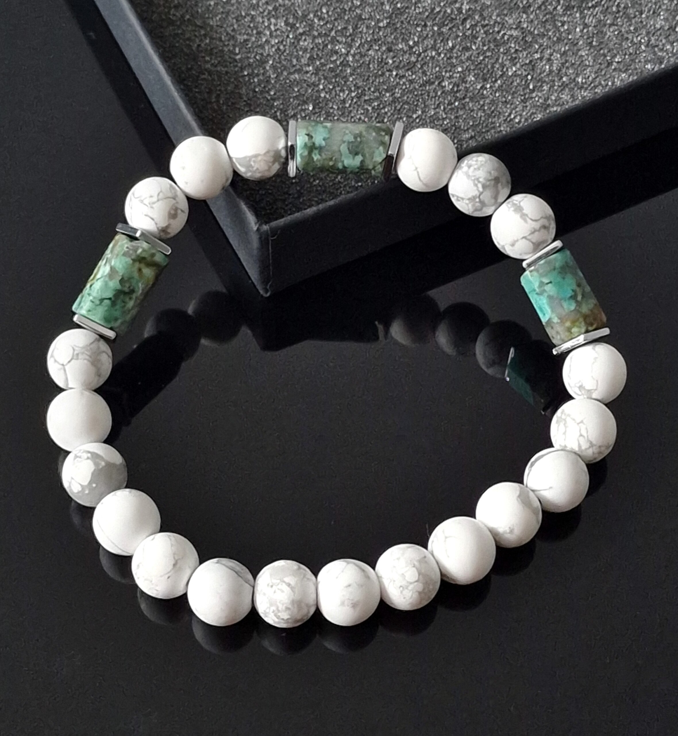 Bransoletka męska Turkus afrykański, Howlit , Hematyt