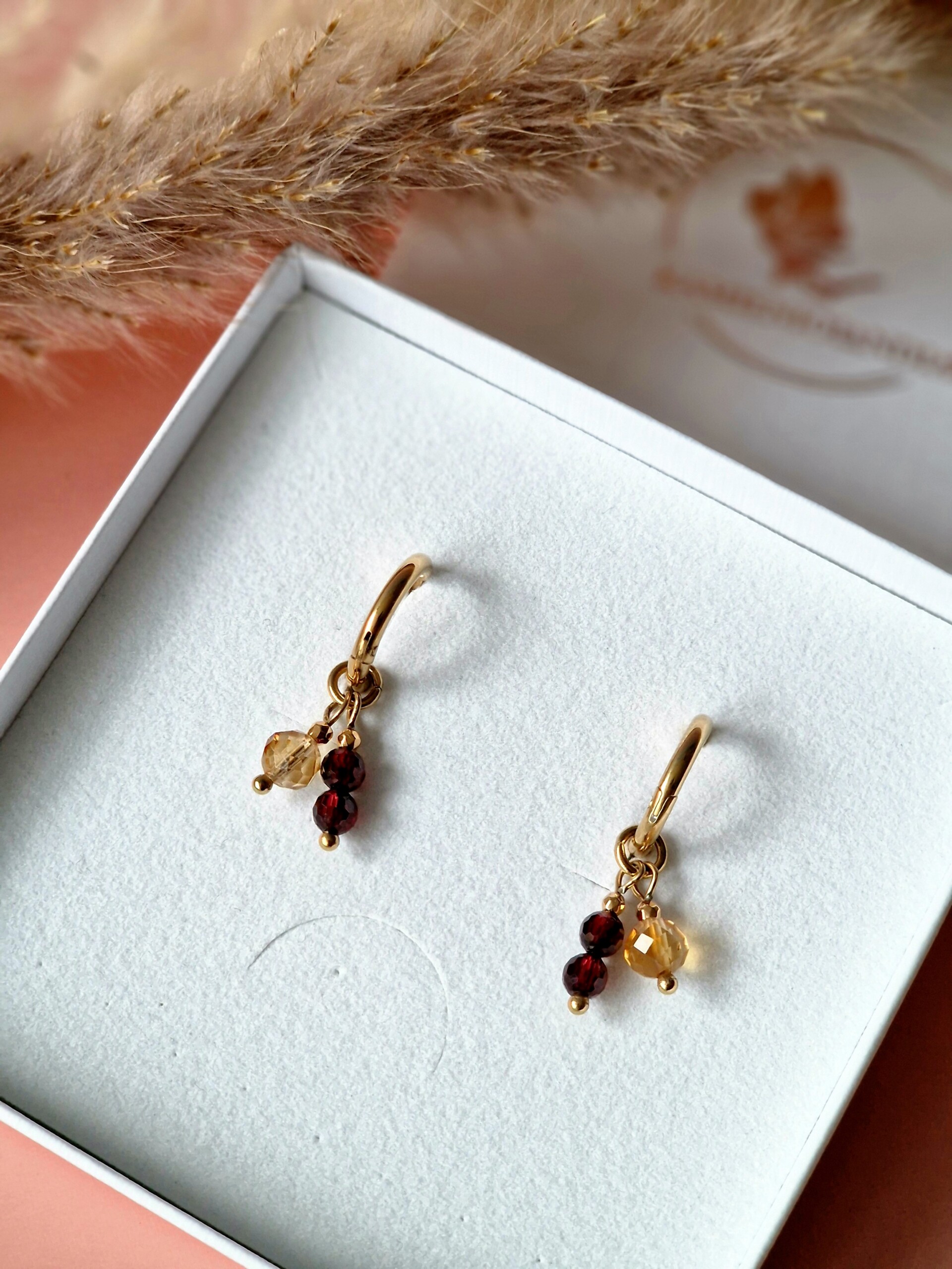 Kolczyki Cytryn Granat Hematyt - obrazek 2