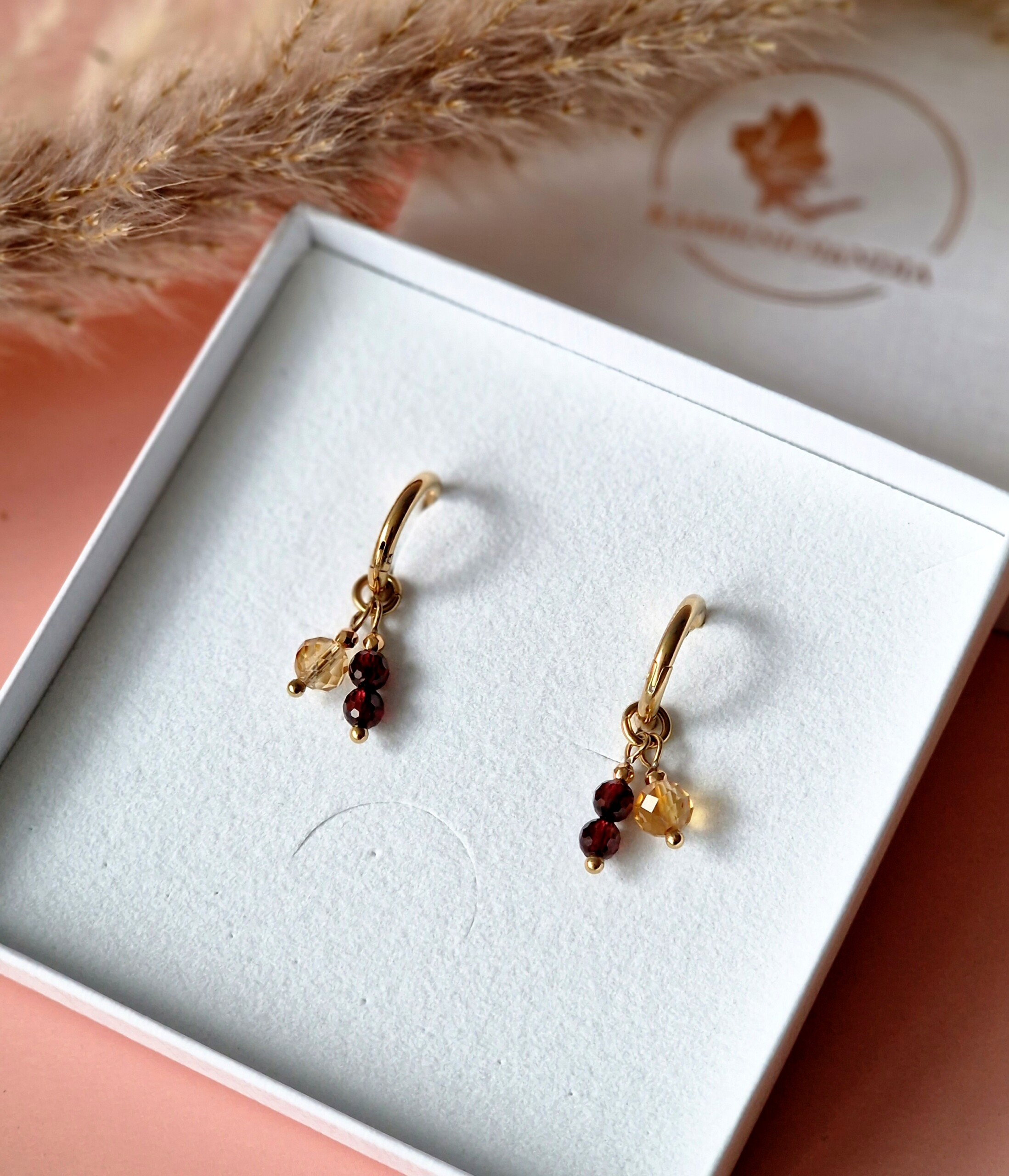 Kolczyki Cytryn Granat Hematyt - obrazek 3