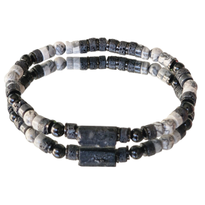 Bransoletka męska Turmalin, Jaspis Picasso szary, Lawa wulkaniczna, Hematyt