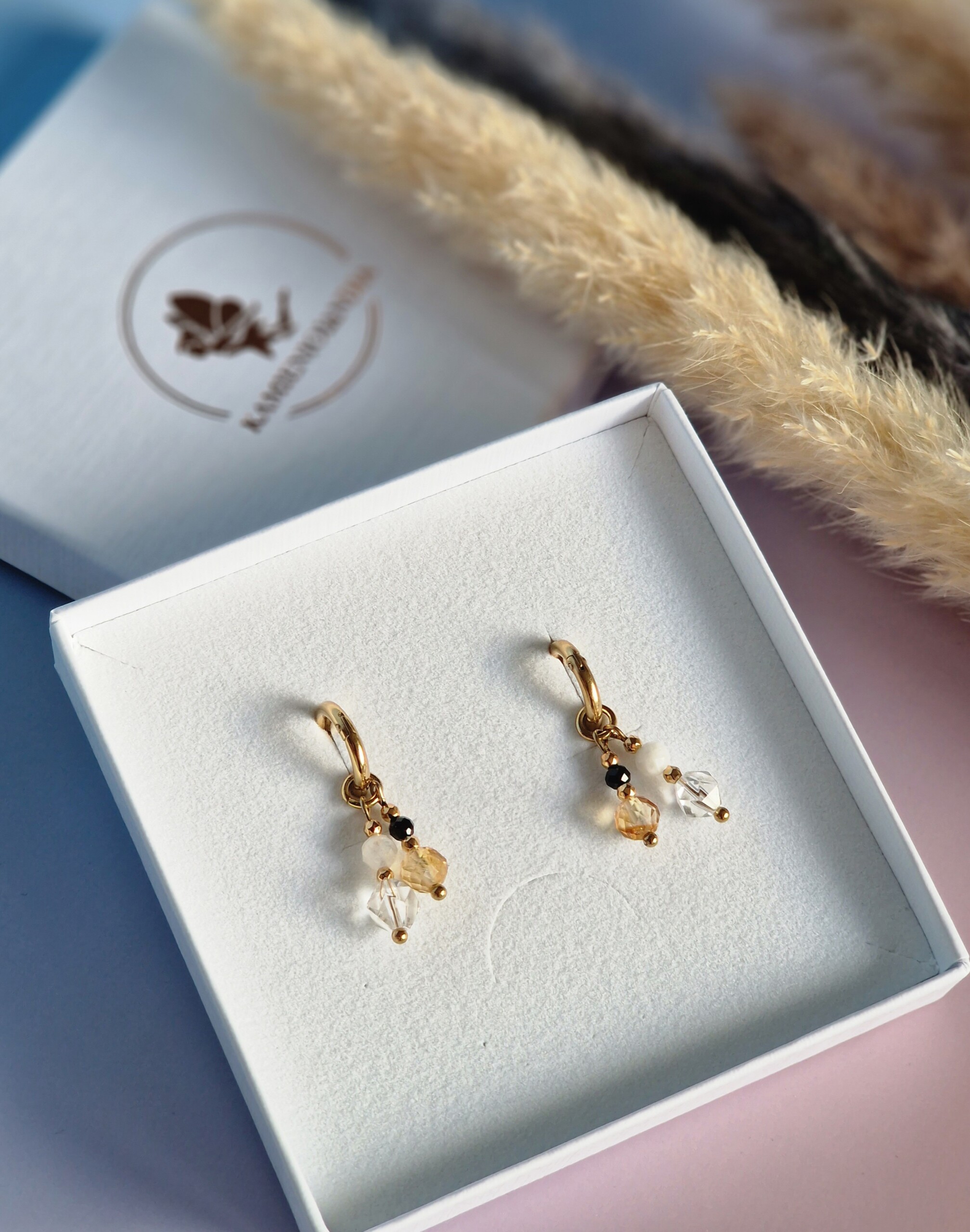 Kolczyki Cytryn, Turmalin, Kryształ górski, Księżycowy, Hematyt - obrazek 2