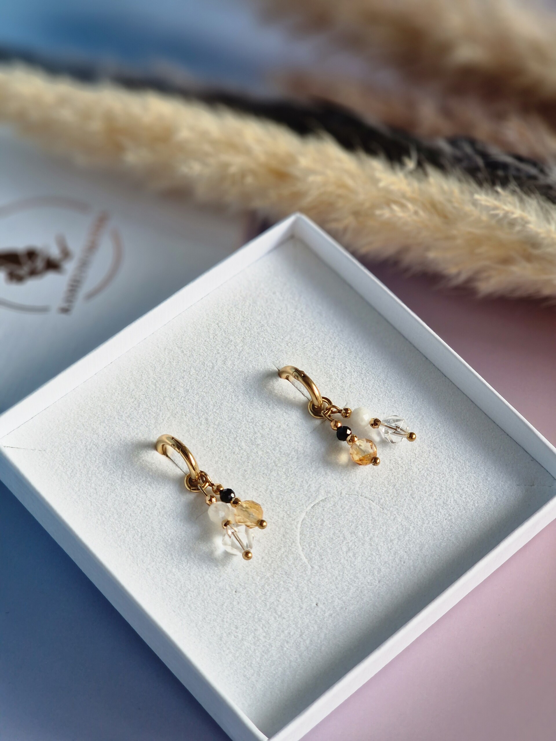 Kolczyki Cytryn, Turmalin, Kryształ górski, Księżycowy, Hematyt - obrazek 3