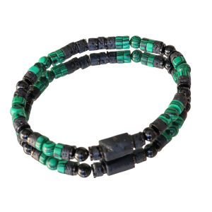 Bransoletka męska Turmalin, Malachit, Lawa wulkaniczna, Hematyt