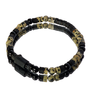 Bransoletka męska Turmalin, Jaspis dalmatyński, Lawa wulkaniczna, Hematyt