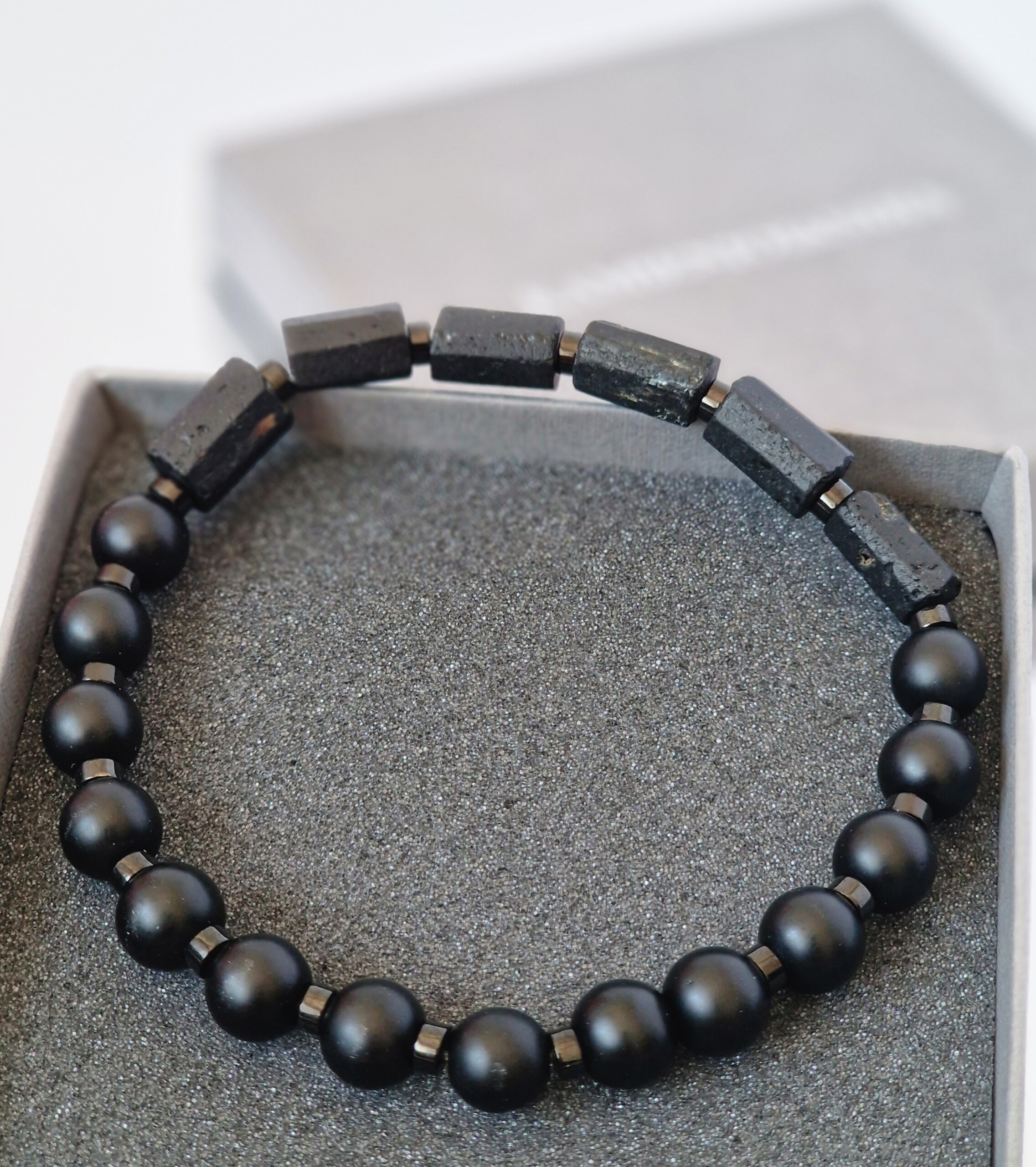 Bransoletka męska Turmalin, Lawa wulkaniczna, Hematyt