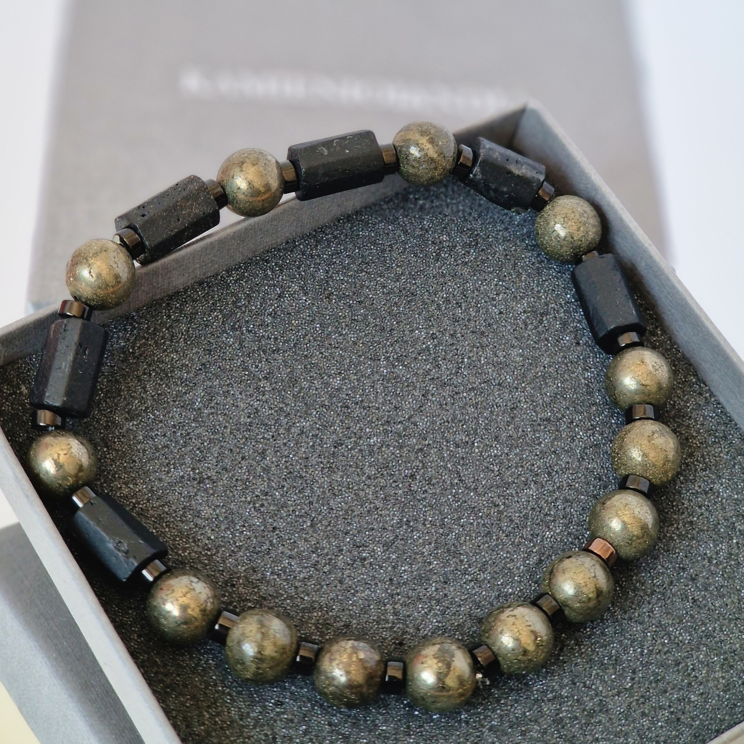 Bransoletka męska Turmalin, Piryt, Hematyt