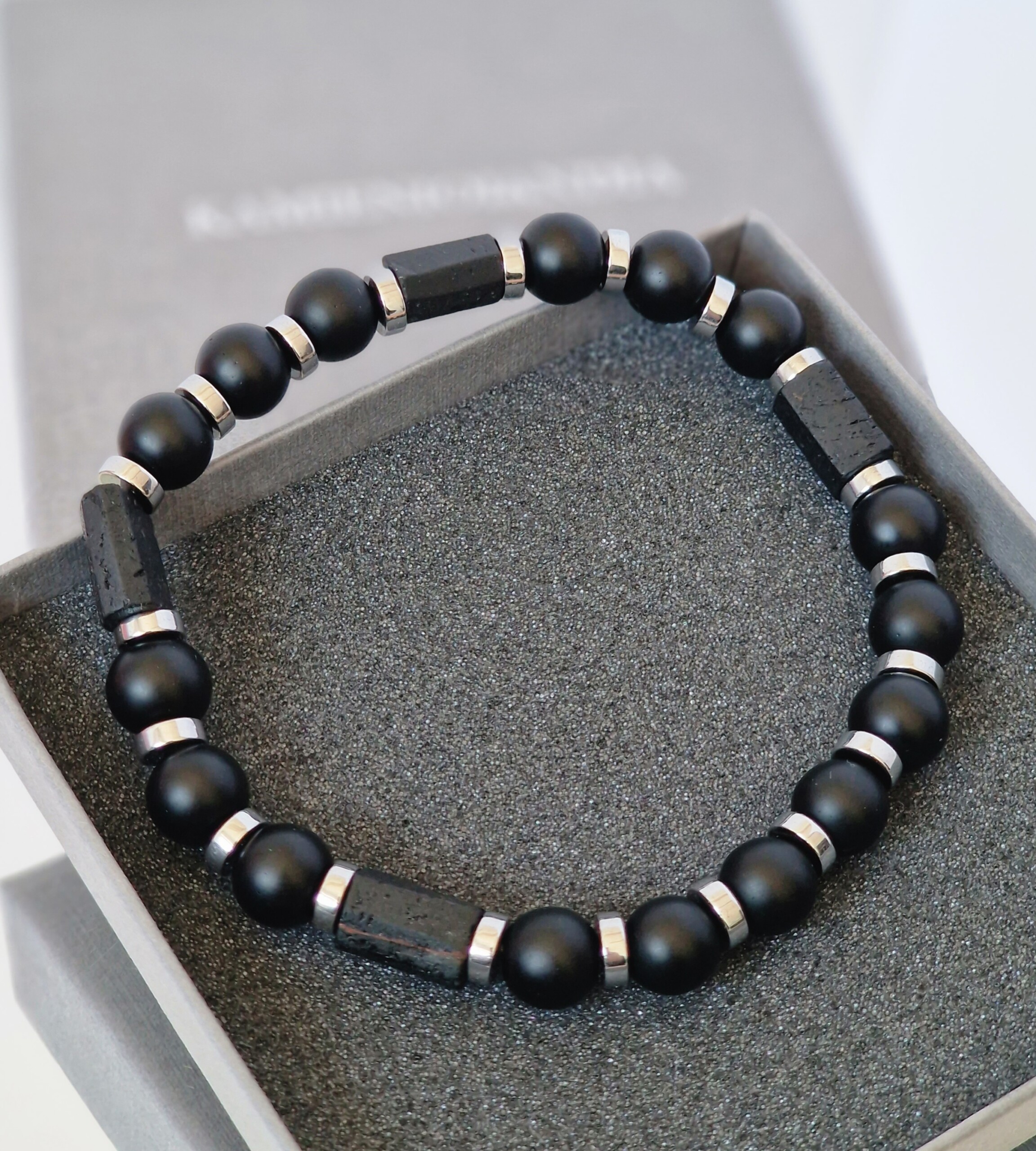 Bransoletka męska Turmalin, Lawa wulkaniczna, Hematyt