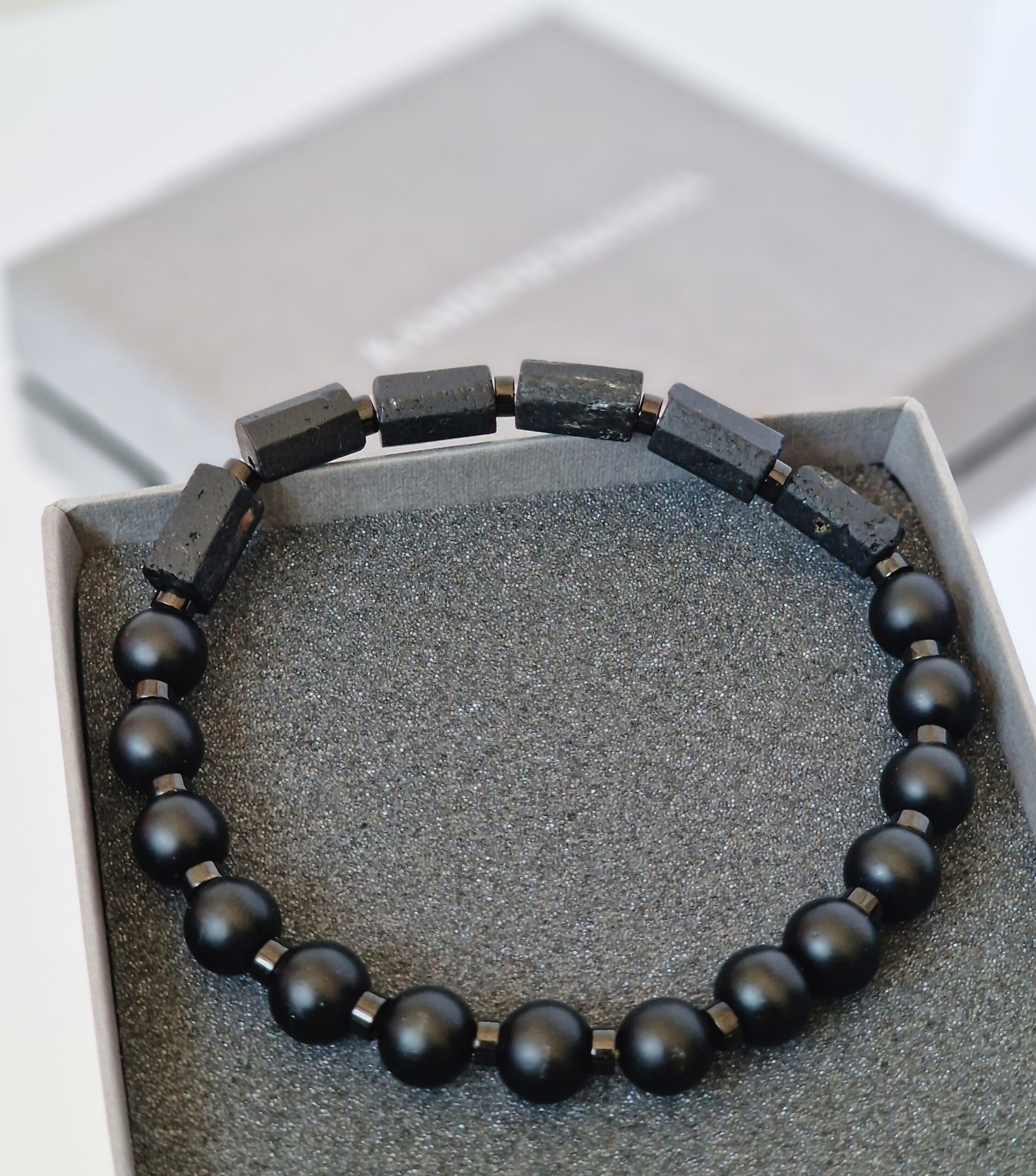 Bransoletka męska Turmalin, Lawa wulkaniczna, Hematyt