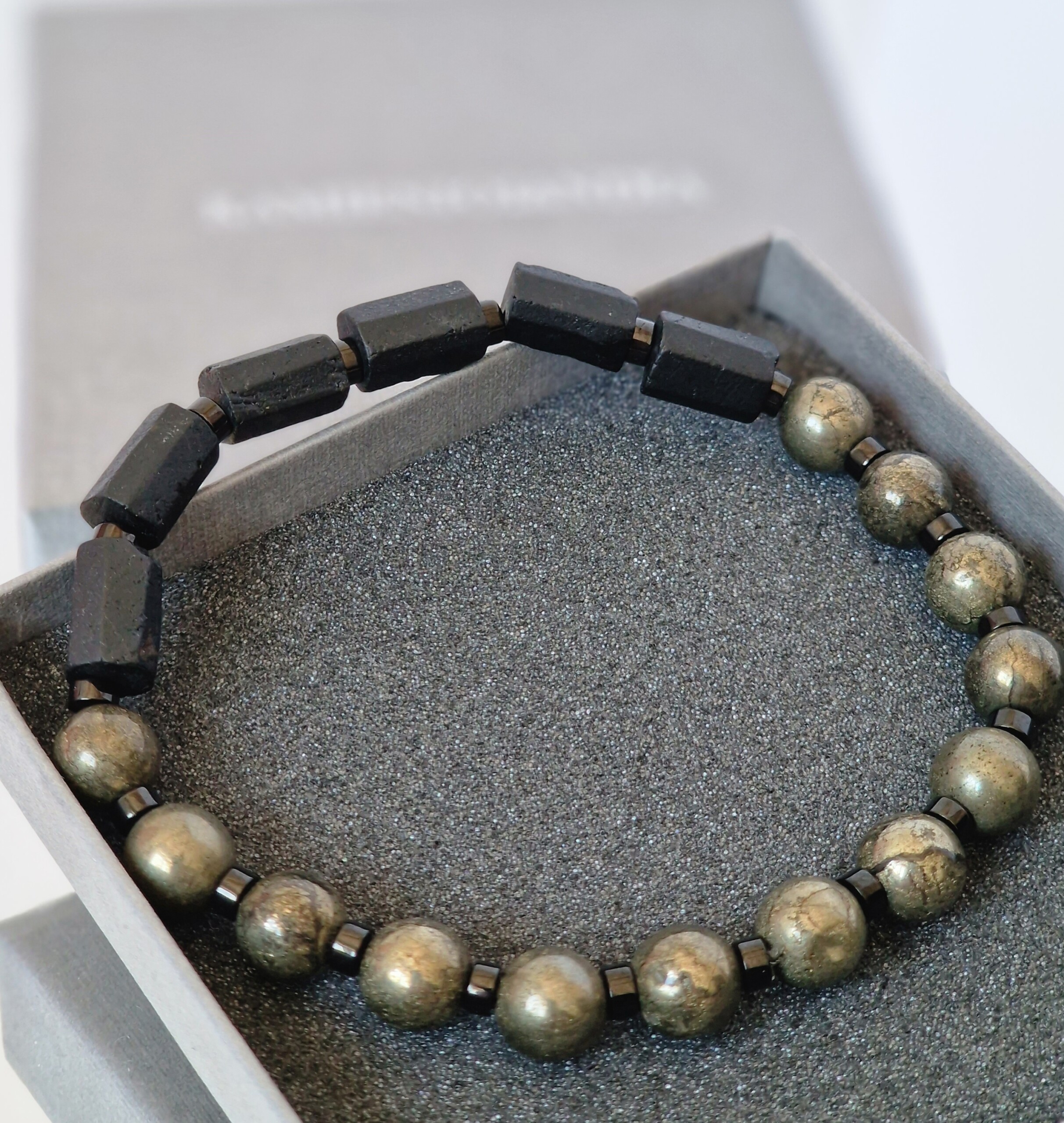 Bransoletka męska Turmalin, Piryt, Hematyt