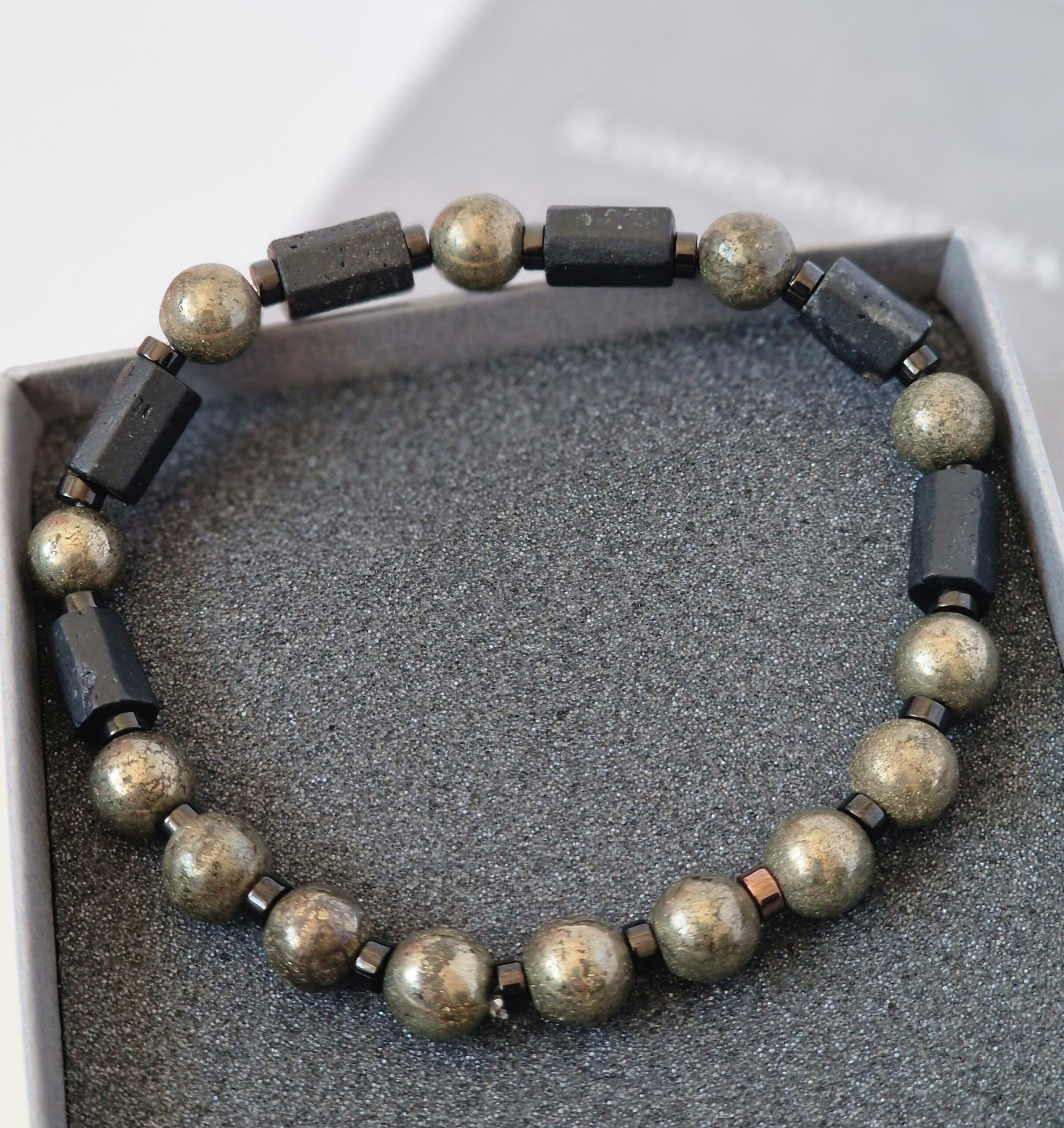 Bransoletka męska Turmalin, Piryt, Hematyt