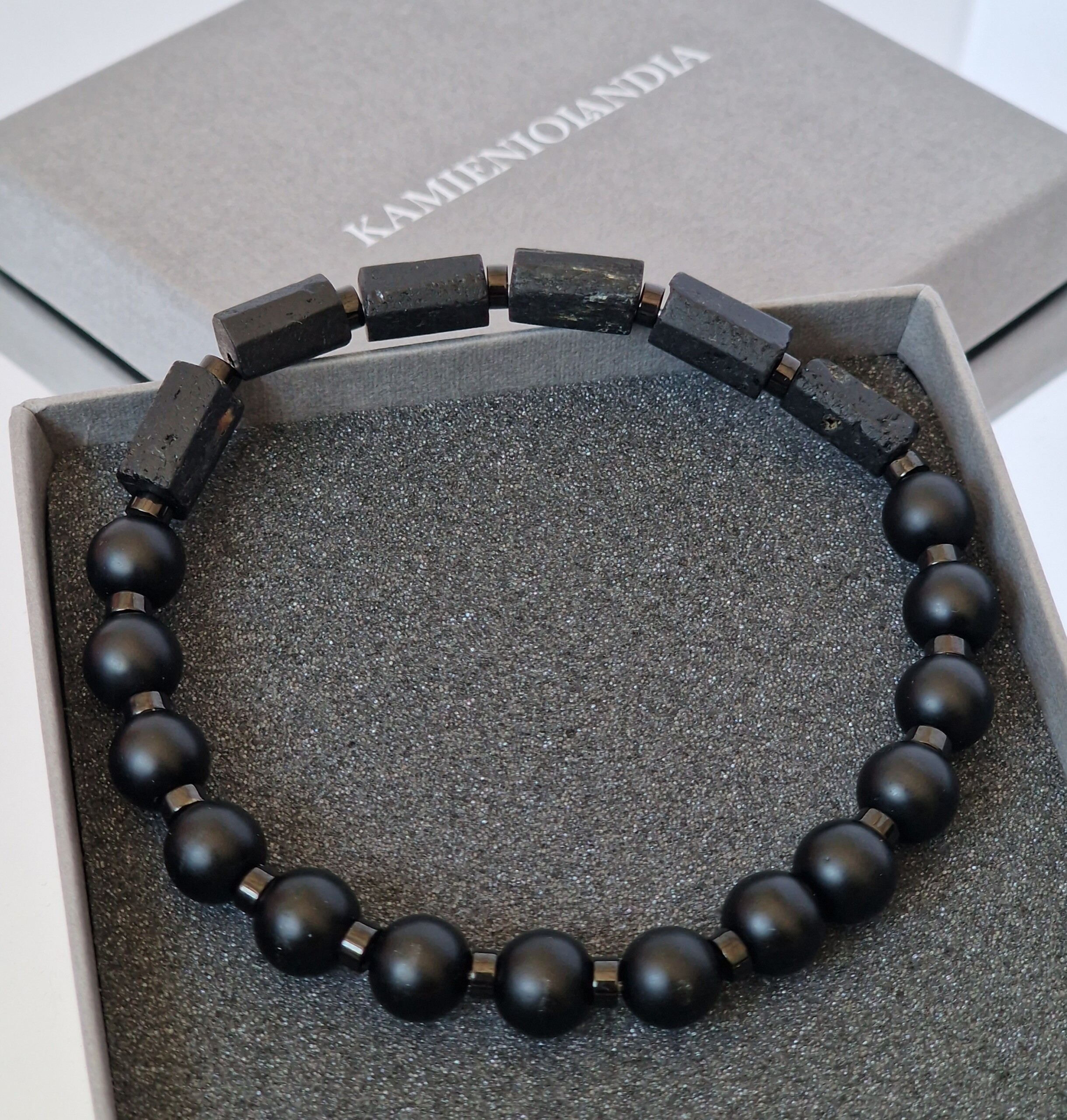 Bransoletka męska Turmalin, Lawa wulkaniczna, Hematyt