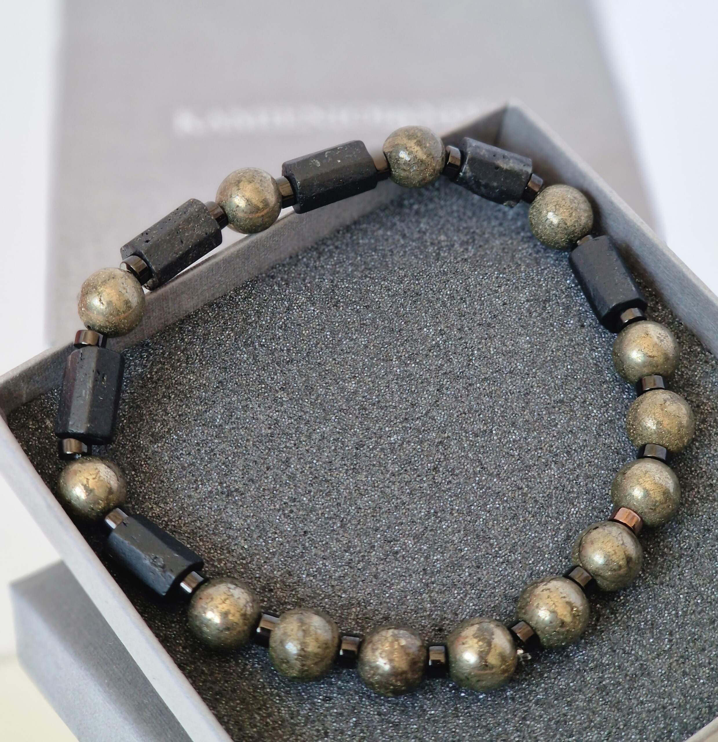 Bransoletka męska Turmalin, Piryt, Hematyt