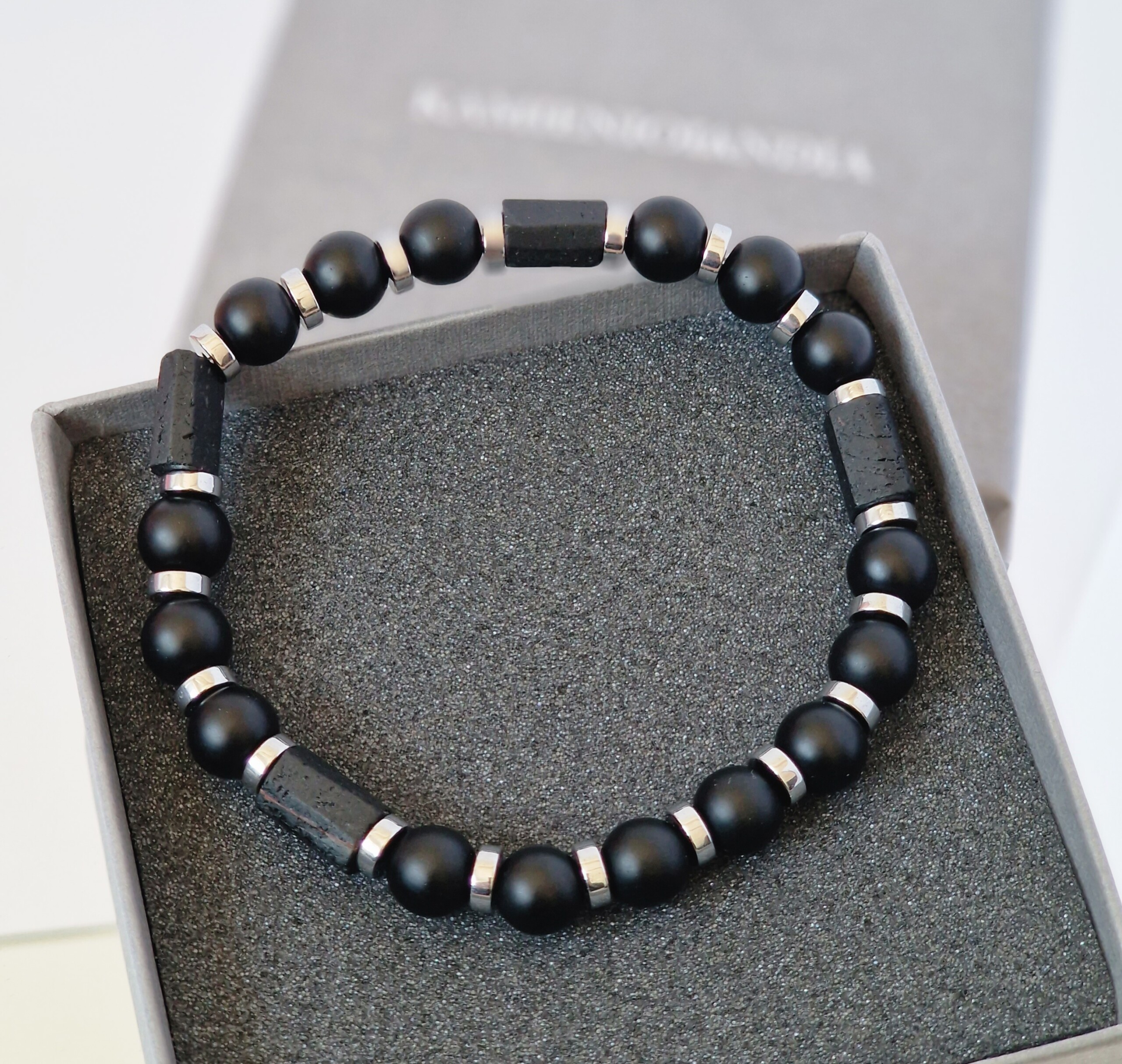 Bransoletka męska Turmalin, Lawa wulkaniczna, Hematyt