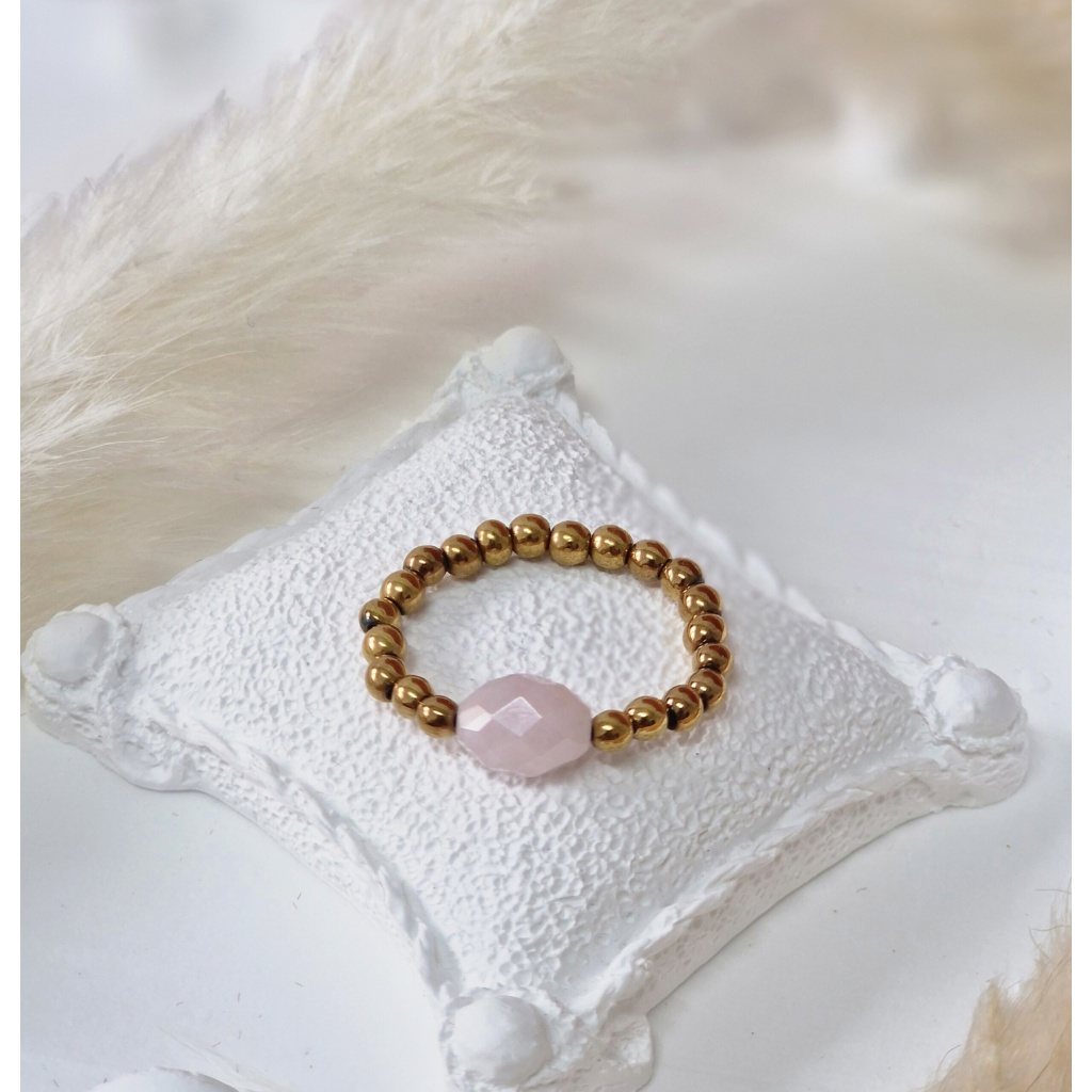 Pierścionek Kwarc różowy, Hematyt