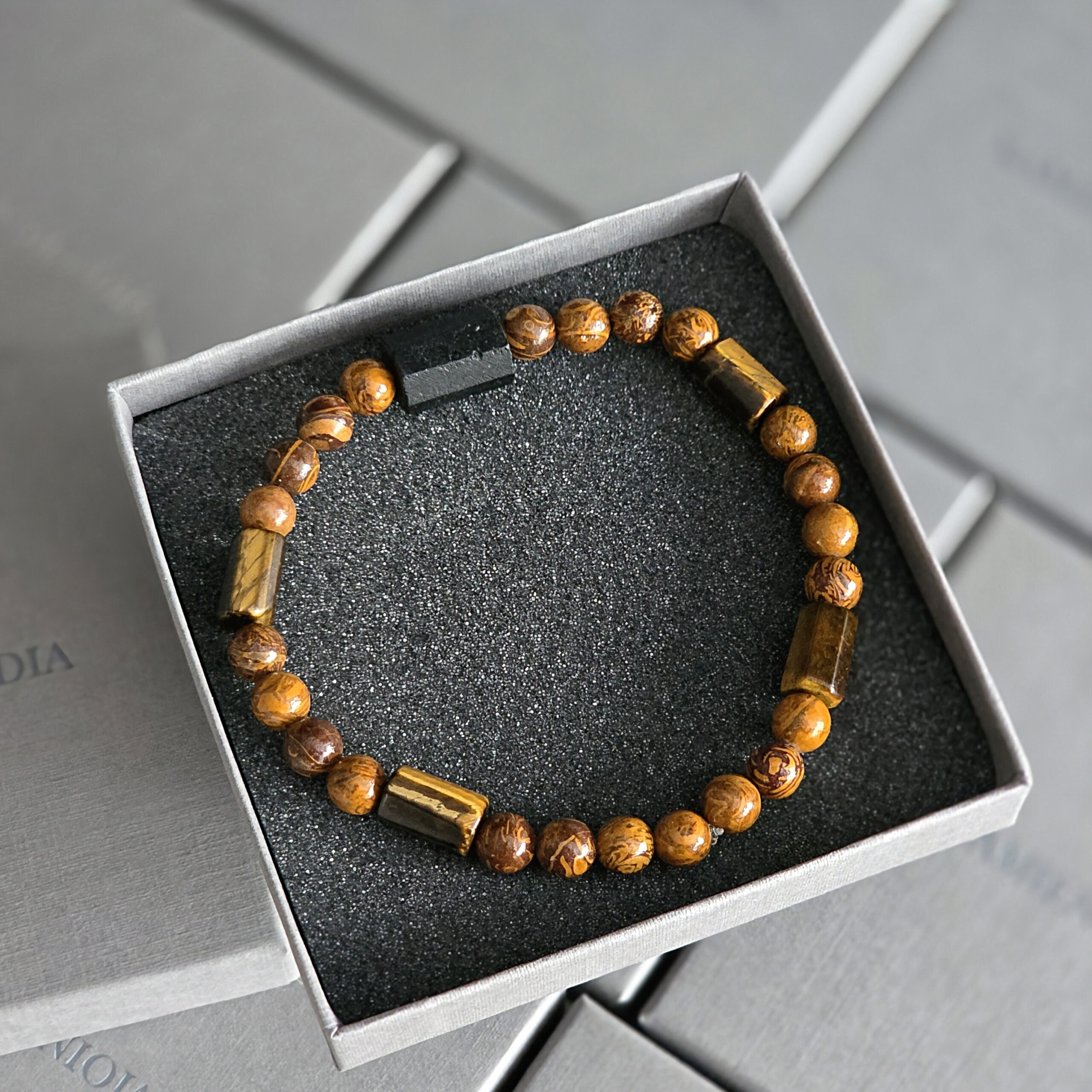 Bransoletka męska Turmalin, Tygrysie oko, Jaspis Kalahari