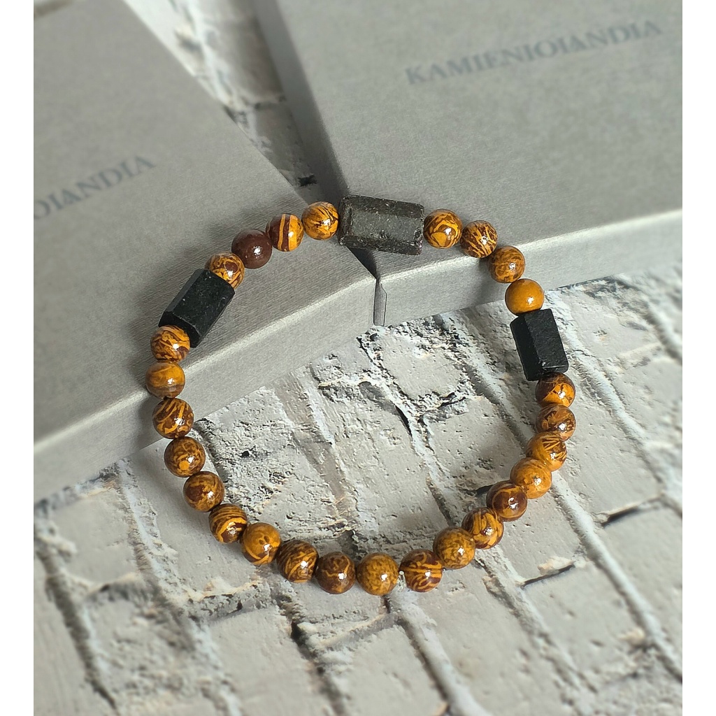 Bransoletka męska Turmalin,  Jaspis Kalahari