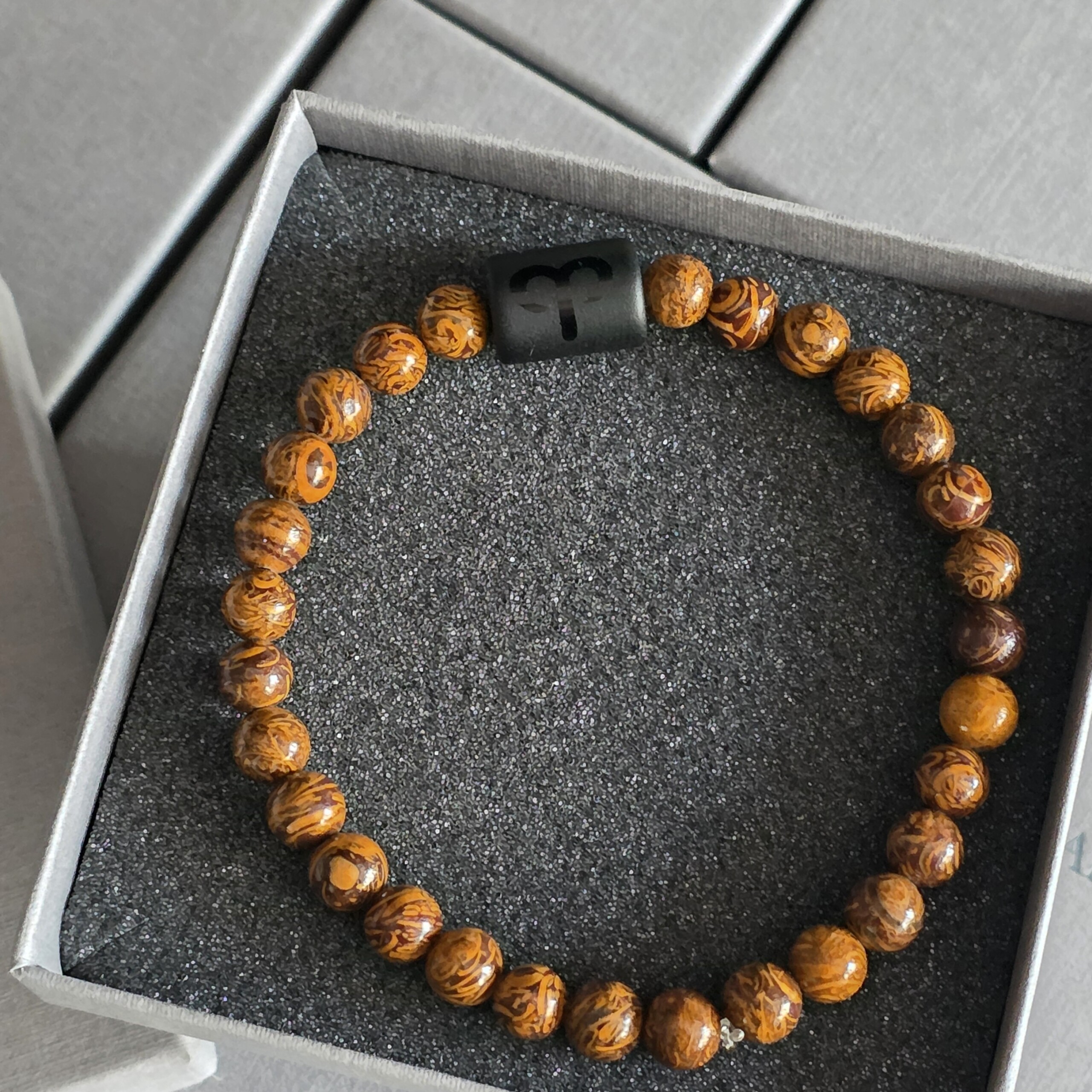 Bransoletka męska Jaspis Kalahari, Onyks ze znakiem zodiaku