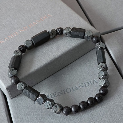 Bransoletka męska Turmalin, Lawa wulkaniczna, Hematyt