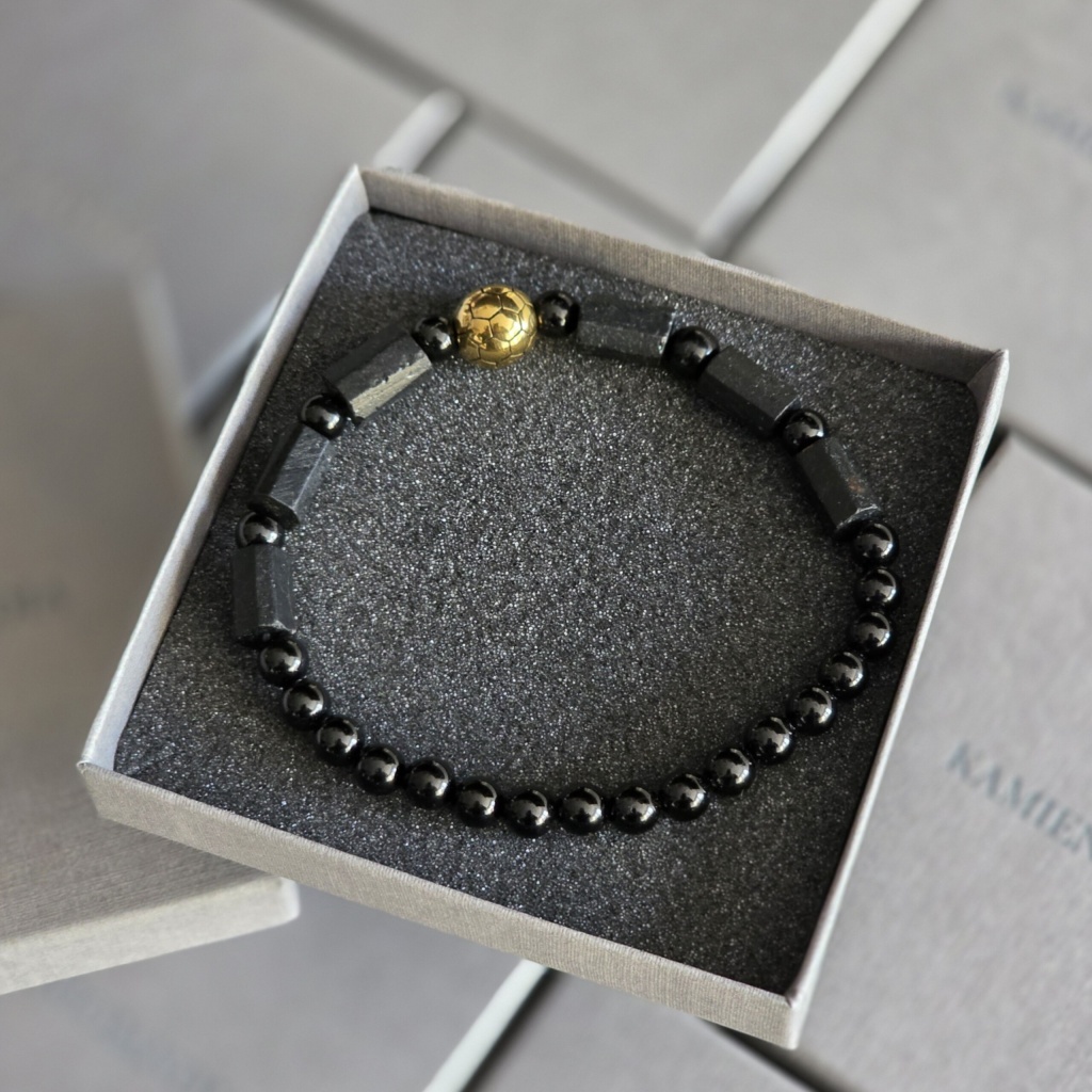 Bransoletka męska soccer Turmalin, piłka w kolorze złotym ze stali szlachetnej