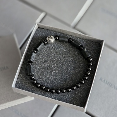 Bransoletka męska soccer Turmalin, piłka w kolorze srebrnym za stali szlachetnej